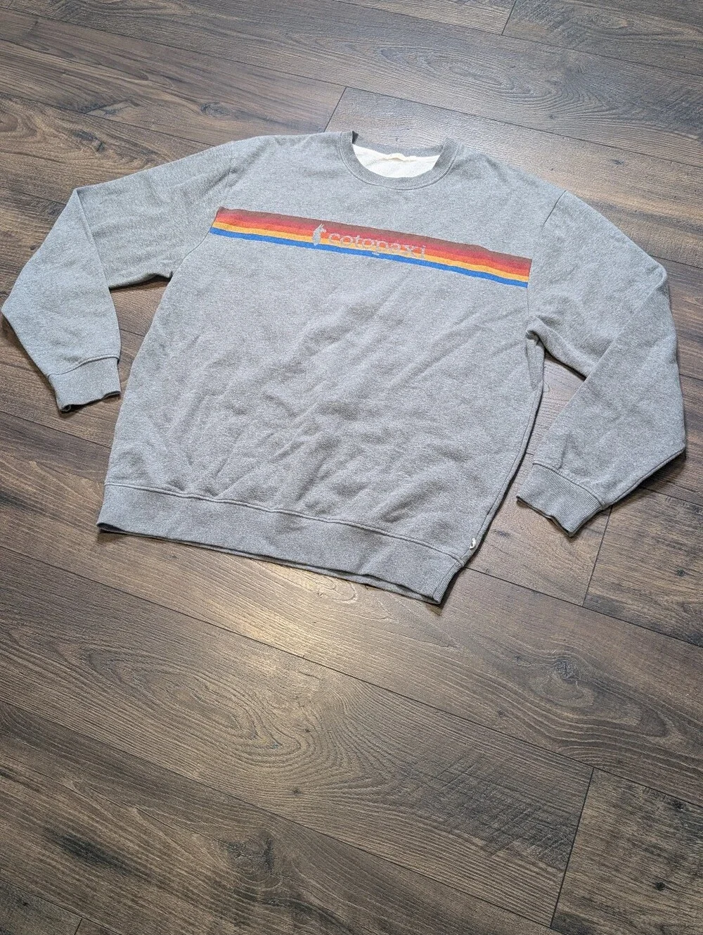 cotopaxi‎ On The Horizan Organi Gray Crewneck Sweatshirt Retro Stripe Size XL